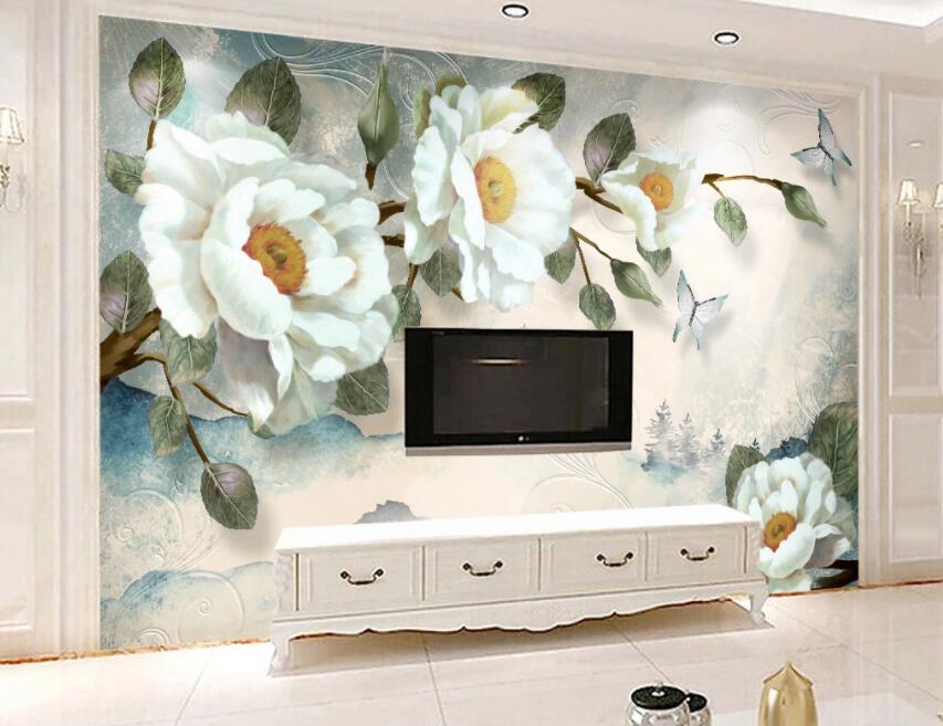 3D White Flowers 525 Wall Murals Wallpaper AJ Wallpaper 2