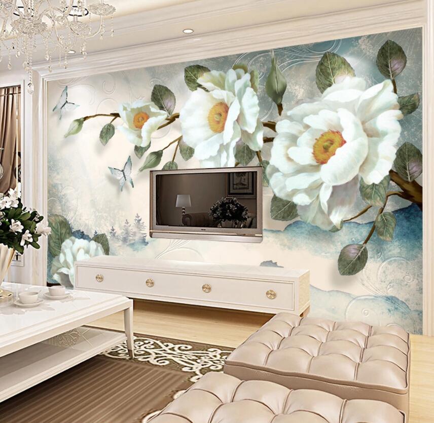 3D White Flowers 525 Wall Murals Wallpaper AJ Wallpaper 2