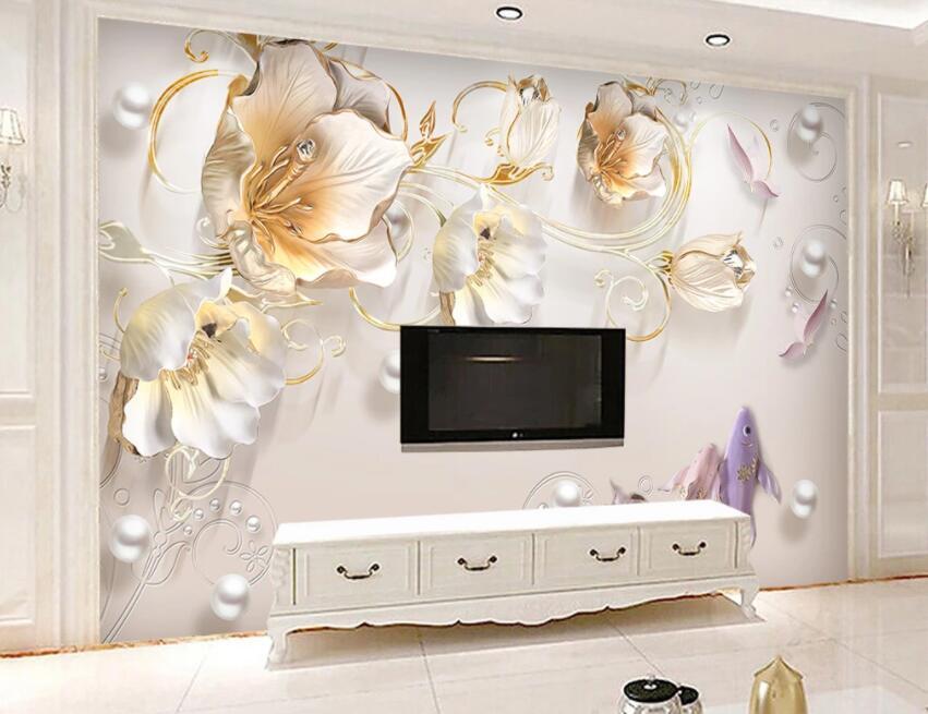 3D Golden Flowers 480 Wall Murals Wallpaper AJ Wallpaper 2