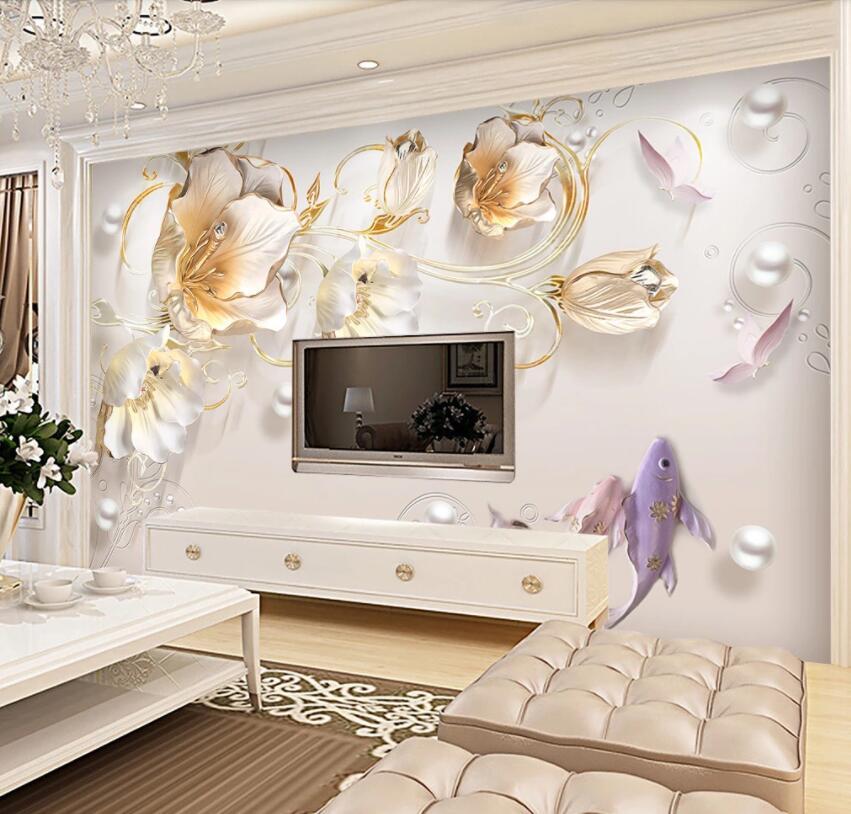 3D Golden Flowers 480 Wall Murals Wallpaper AJ Wallpaper 2