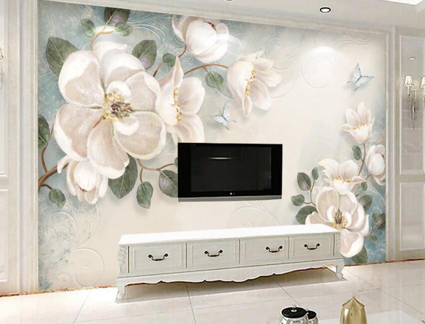 3D White Flowers 477 Wall Murals Wallpaper AJ Wallpaper 2