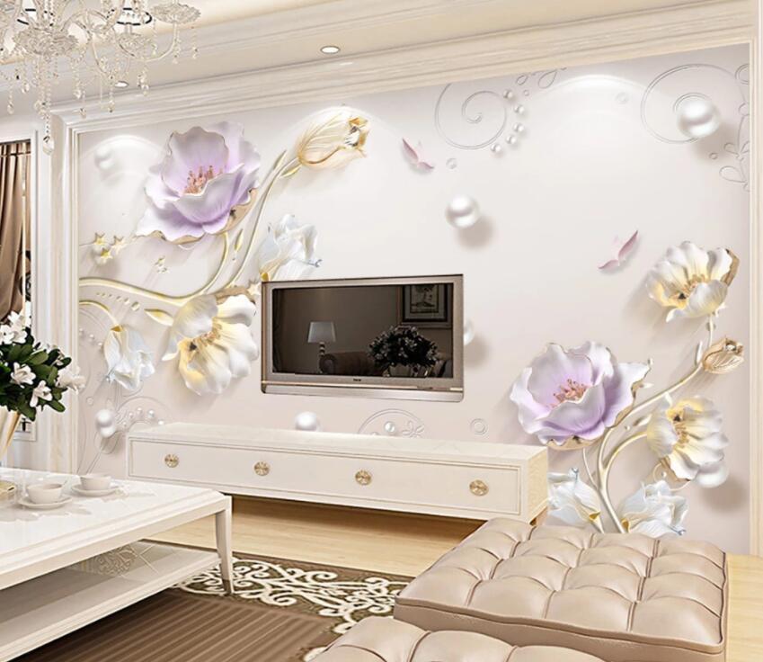 3D Flower Pearl 406 Wall Murals Wallpaper AJ Wallpaper 2