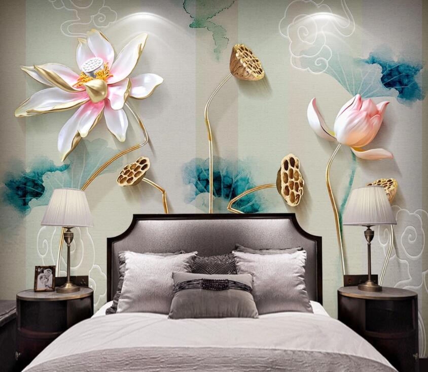 3D Lotus 377 Wall Murals Wallpaper AJ Wallpaper 2