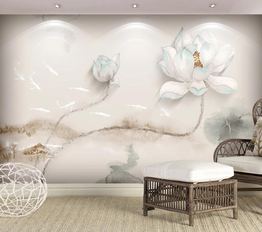 3D Lotus 373 Wall Murals Wallpaper AJ Wallpaper 2