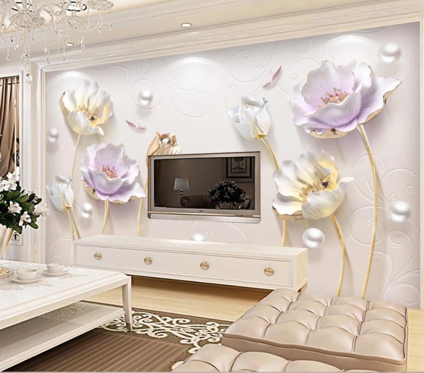 3D Pearl Flower 365 Wall Murals Wallpaper AJ Wallpaper 2