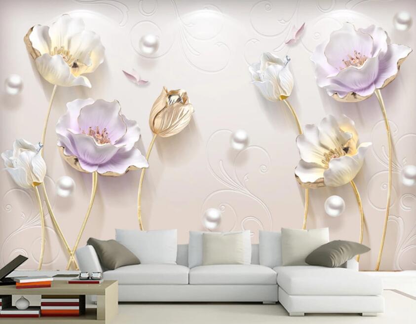 3D Pearl Flower 365 Wall Murals Wallpaper AJ Wallpaper 2
