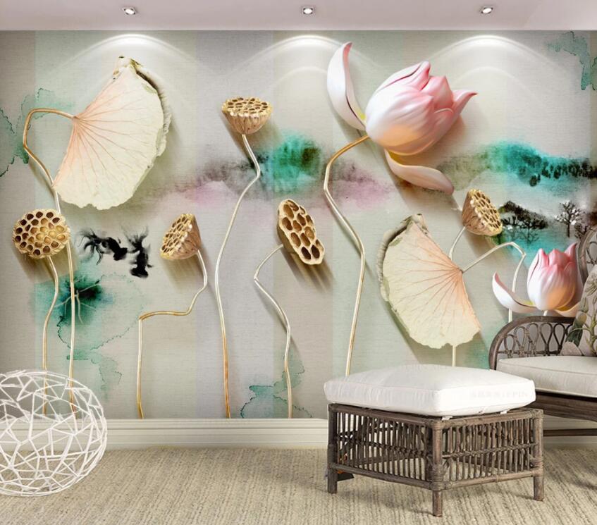 3D Lotus 364 Wall Murals Wallpaper AJ Wallpaper 2