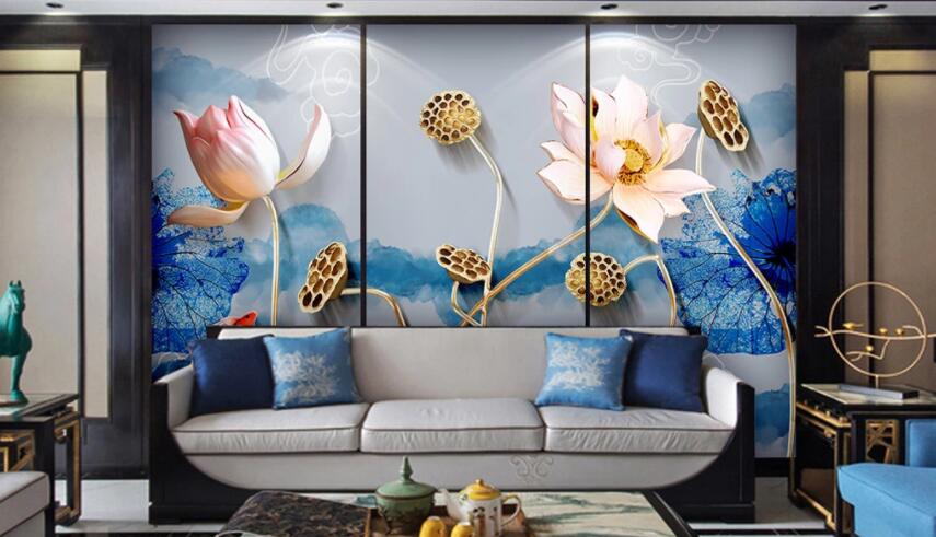 3D Lotus 331 Wall Murals Wallpaper AJ Wallpaper 2