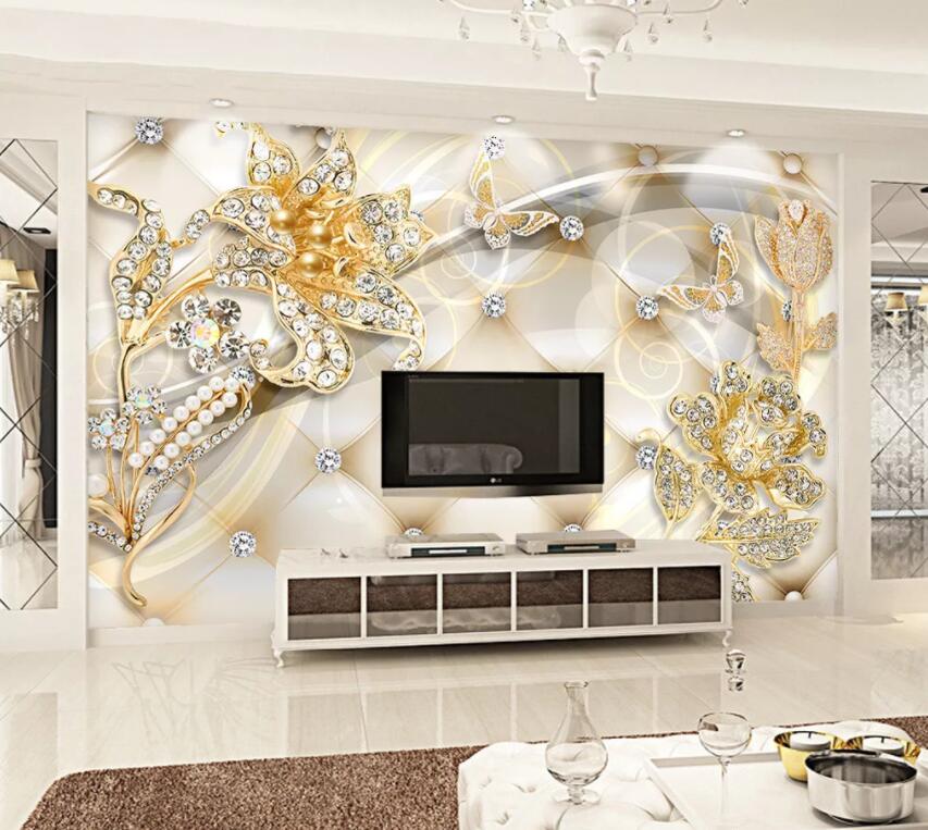 3D Golden Flowers 188 Wall Murals Wallpaper AJ Wallpaper 2