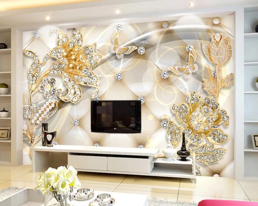 3D Golden Flowers 188 Wall Murals Wallpaper AJ Wallpaper 2