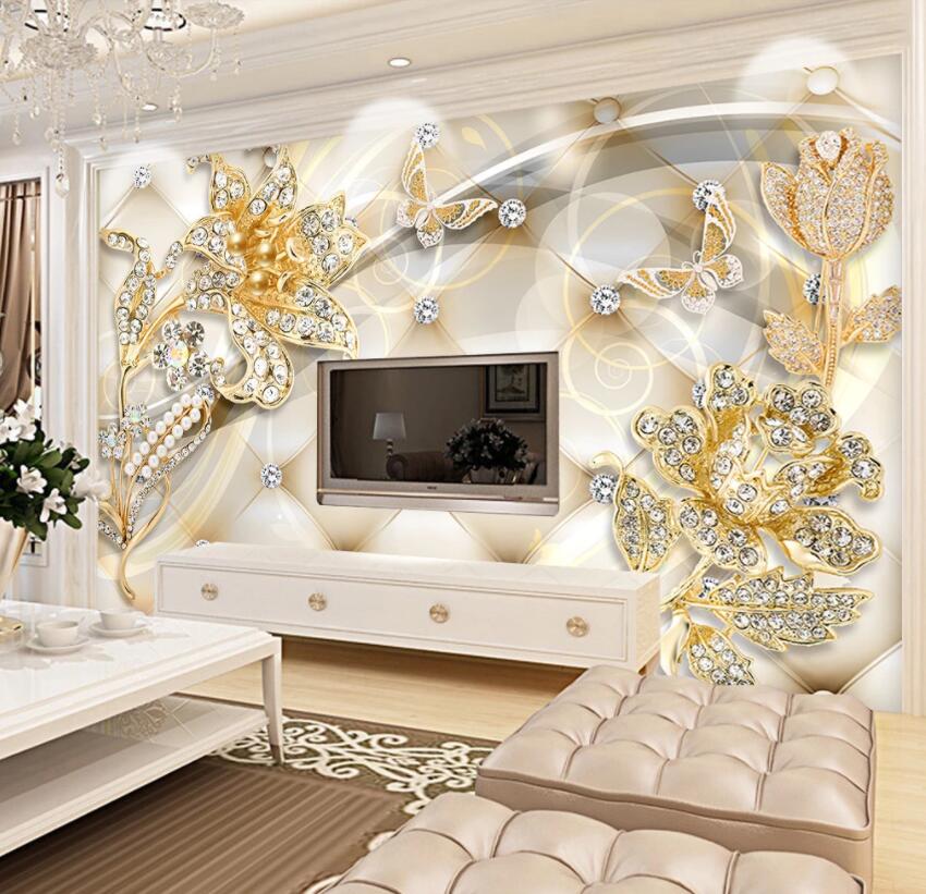 3D Golden Flowers 188 Wall Murals Wallpaper AJ Wallpaper 2
