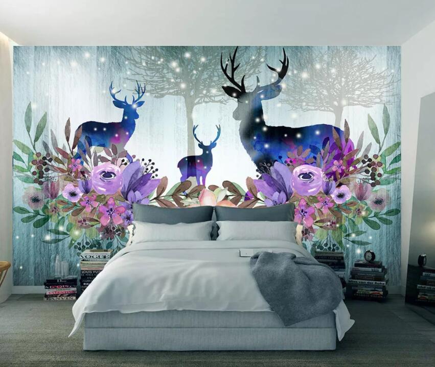 3D Elk Flowers 136 Wall Murals Wallpaper AJ Wallpaper 2
