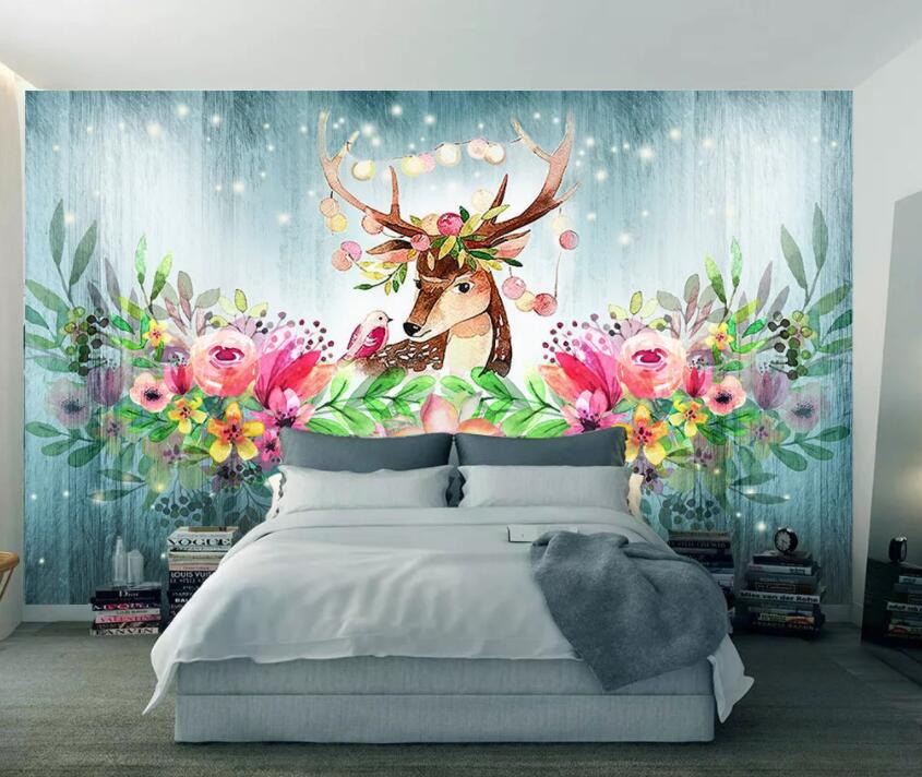 3D Elk Flowers 135 Wall Murals Wallpaper AJ Wallpaper 2