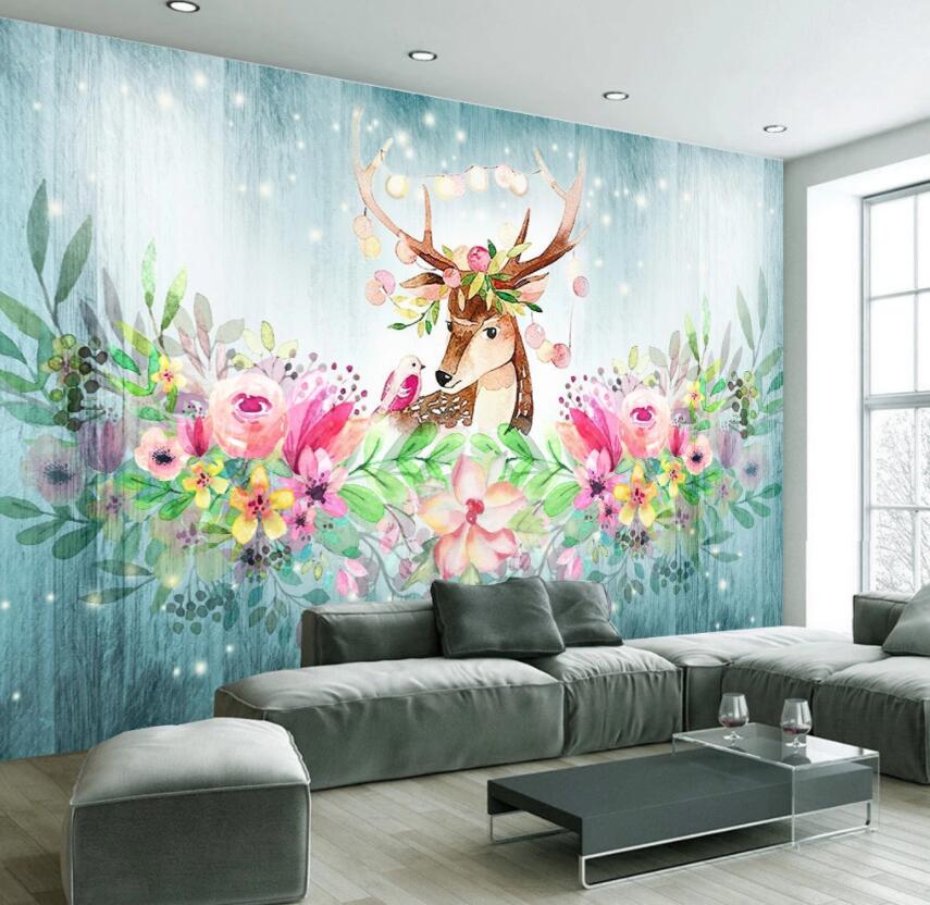 3D Elk Flowers 135 Wall Murals Wallpaper AJ Wallpaper 2