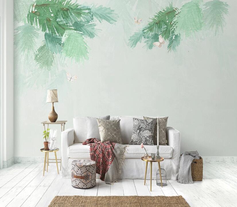 3D Green Ink Leaf WG851 Wall Murals