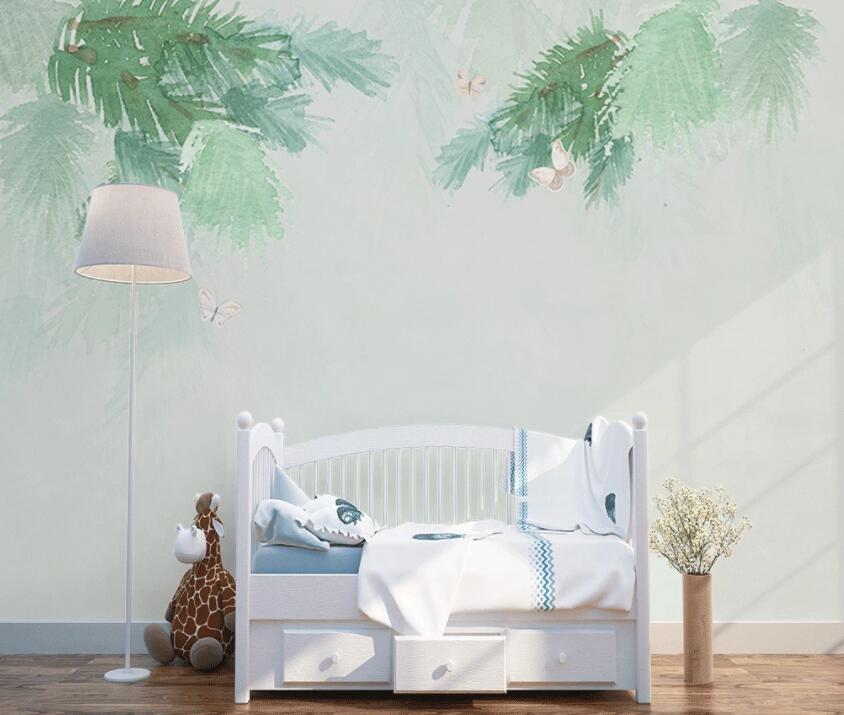 3D Green Ink Leaf WG851 Wall Murals