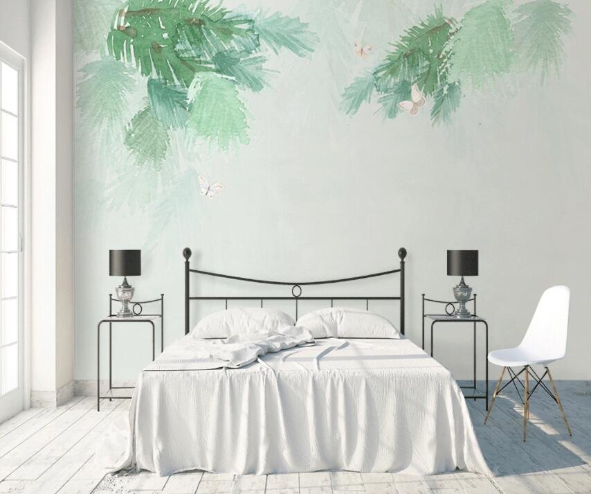 3D Green Ink Leaf WG851 Wall Murals
