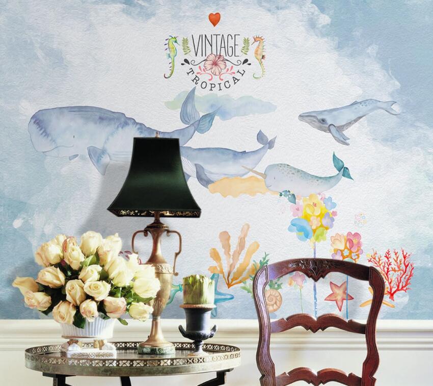 3D Cute Whale 651 Wall Murals Wallpaper AJ Wallpaper 2