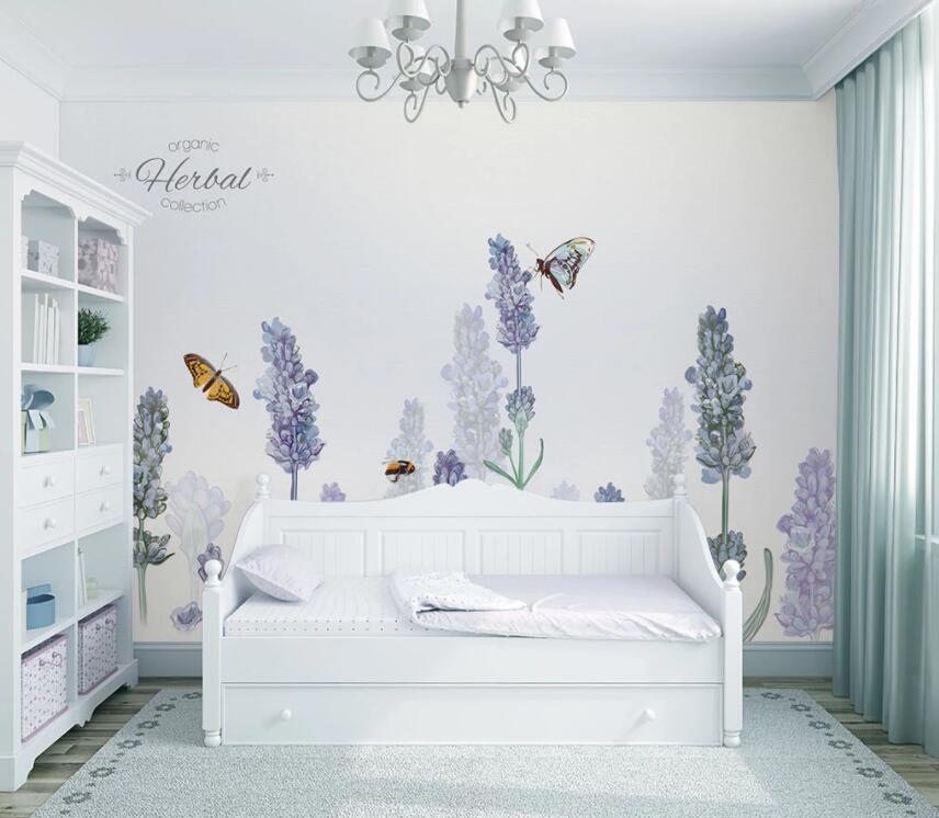 3D Purple Flower Butterfly 632 Wall Murals Wallpaper AJ Wallpaper 2