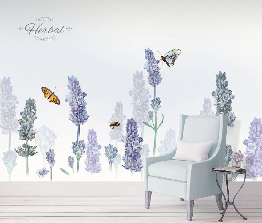 3D Purple Flower Butterfly 632 Wall Murals Wallpaper AJ Wallpaper 2