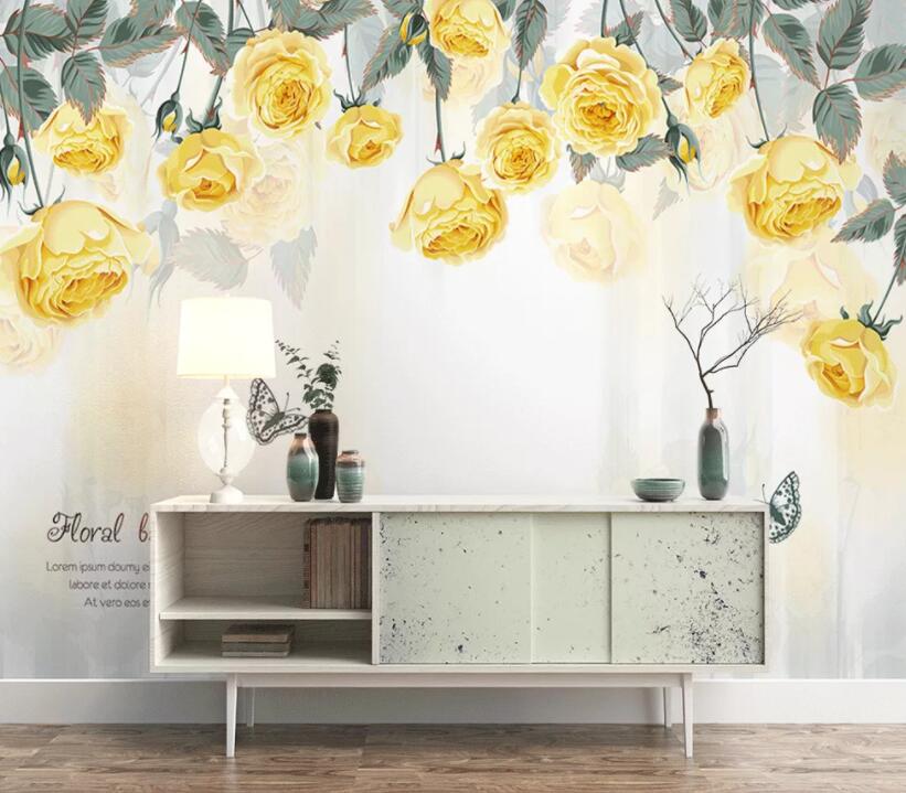 3D Yellow Rose 631 Wall Murals Wallpaper AJ Wallpaper 2