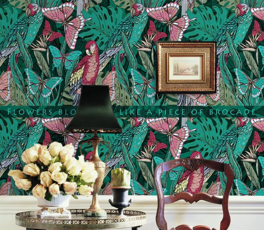 3D Butterfly Green Leaf 605 Wall Murals Wallpaper AJ Wallpaper 2