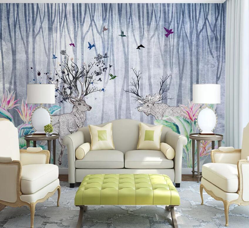 3D Deer Forest 581 Wall Murals Wallpaper AJ Wallpaper 2