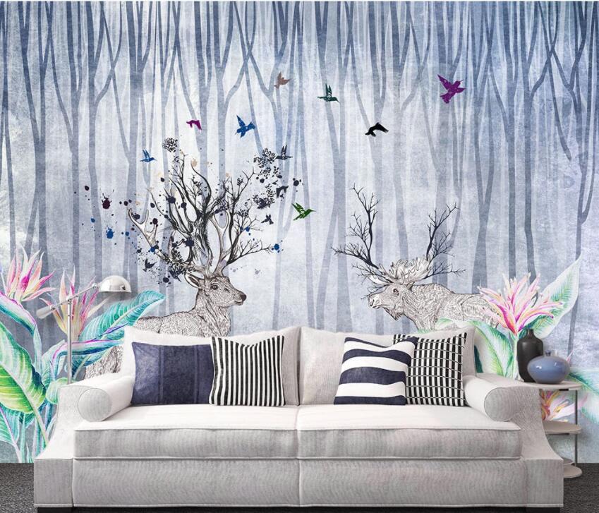 3D Deer Forest 581 Wall Murals Wallpaper AJ Wallpaper 2