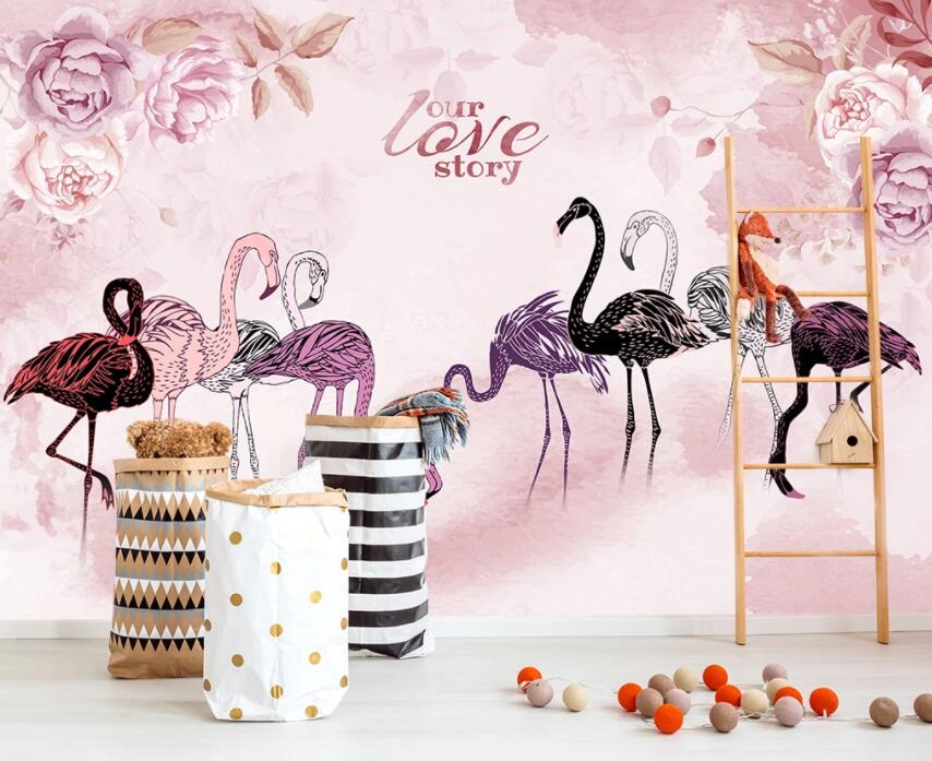 3D Cute Flamingo 562 Wall Murals Wallpaper AJ Wallpaper 2