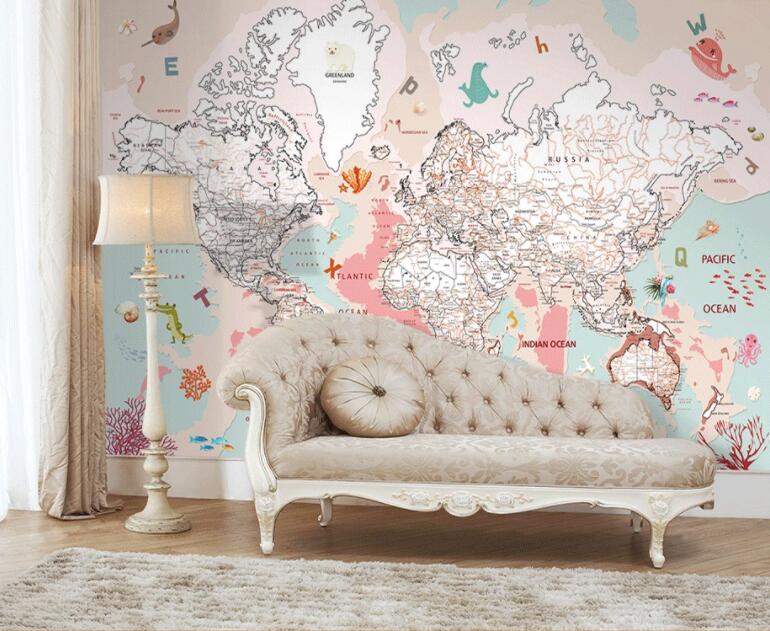 3D Pink Map 520 Wall Murals Wallpaper AJ Wallpaper 2