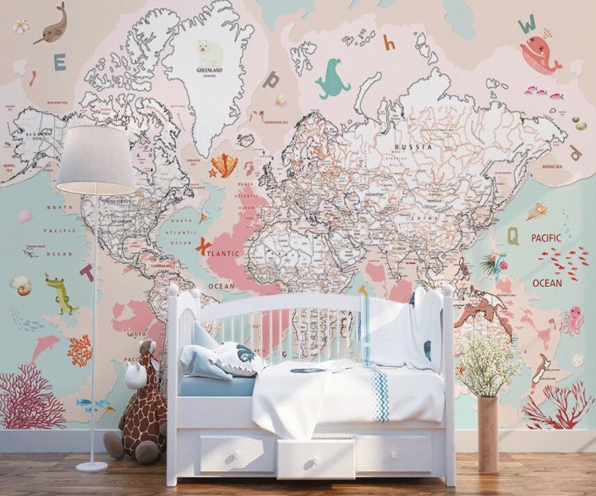 3D Pink Map 520 Wall Murals Wallpaper AJ Wallpaper 2