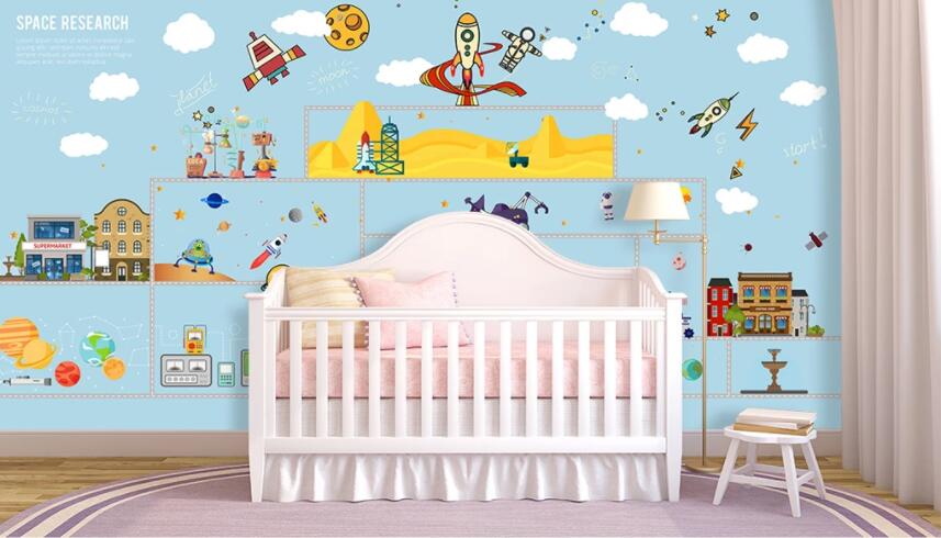 3D Earth Rocket WG745 Wall Murals