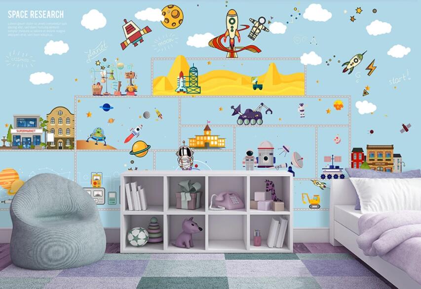 3D Earth Rocket WG745 Wall Murals