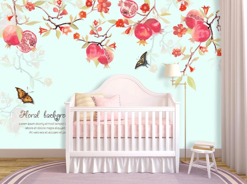 3D Pomegranate Butterfly 470 Wall Murals Wallpaper AJ Wallpaper 2