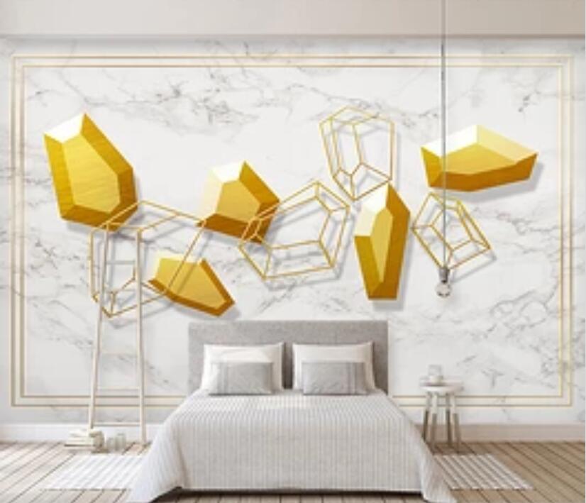 3D Golden Geometry WC91 Wall Murals Wallpaper AJ Wallpaper 2