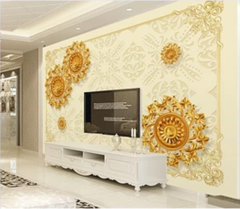 3D Golden Flowers 129 Wall Murals Wallpaper AJ Wallpaper 2