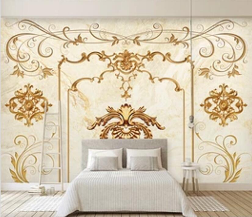 3D Golden Stripes 123 Wall Murals Wallpaper AJ Wallpaper 2