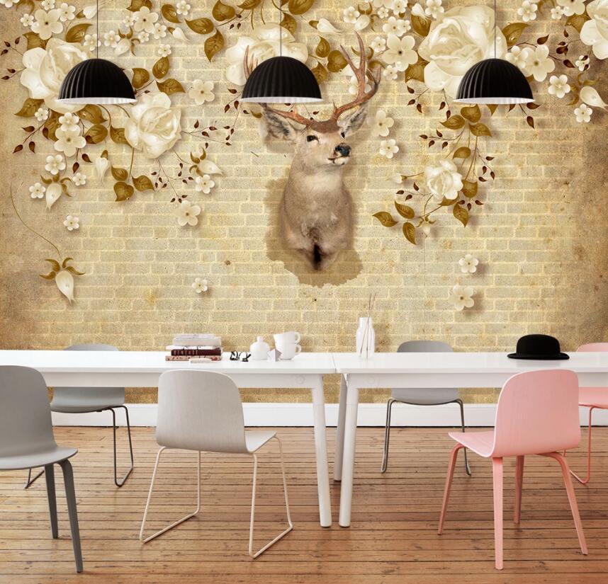 3D Flower Deer Head 355 Wall Murals Wallpaper AJ Wallpaper 2