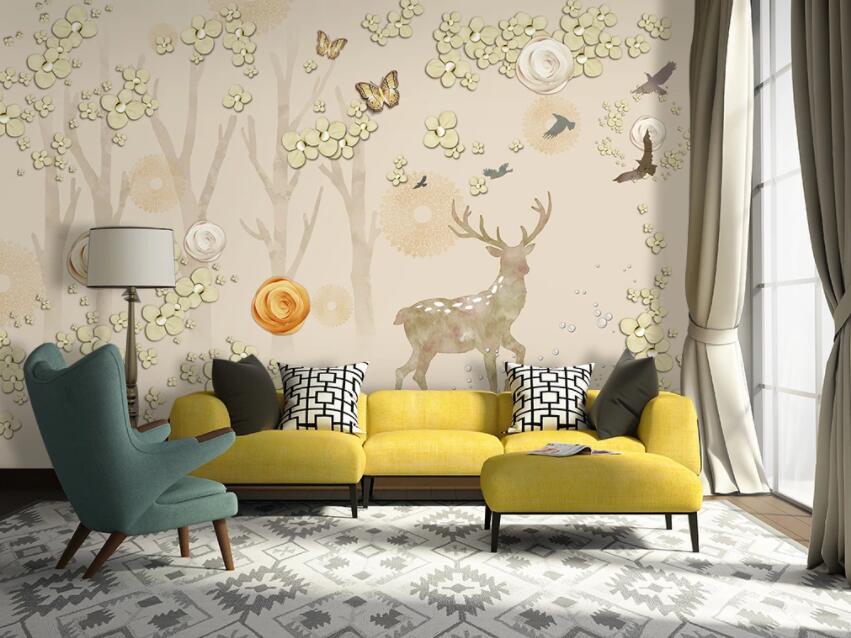 3D Fawn Butterfly 322 Wall Murals Wallpaper AJ Wallpaper 2
