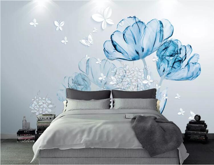 3D Blue Flowers WC34 Wall Murals Wallpaper AJ Wallpaper 2