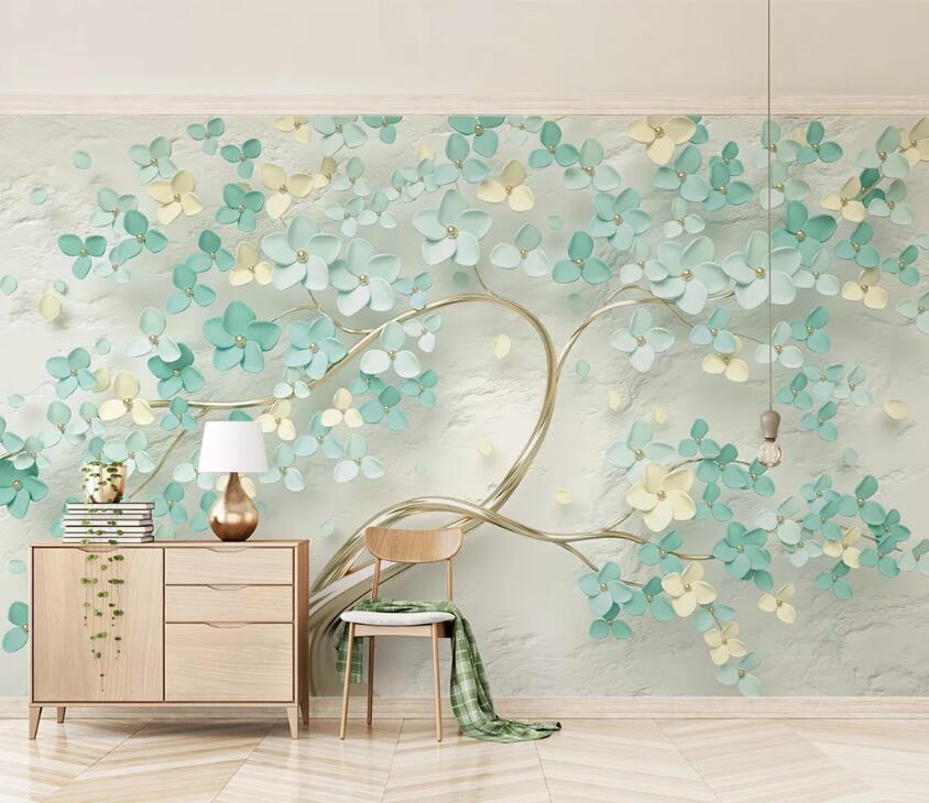 3D Flower Green Leaf WC26 Wall Murals Wallpaper AJ Wallpaper 2