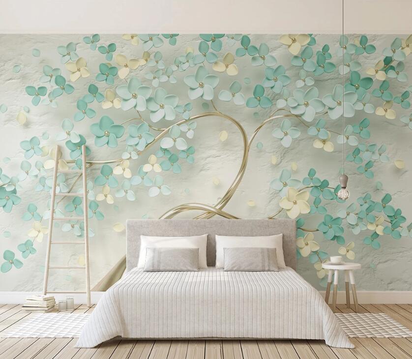 3D Flower Green Leaf WC26 Wall Murals Wallpaper AJ Wallpaper 2
