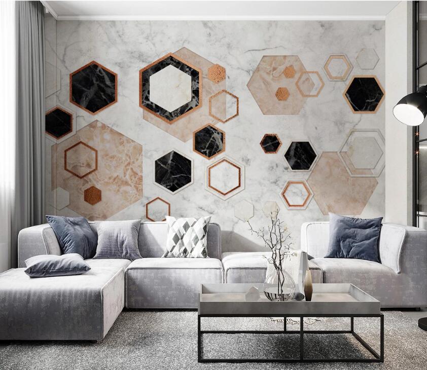3D Hexagonal Stone WC2607 Wall Murals