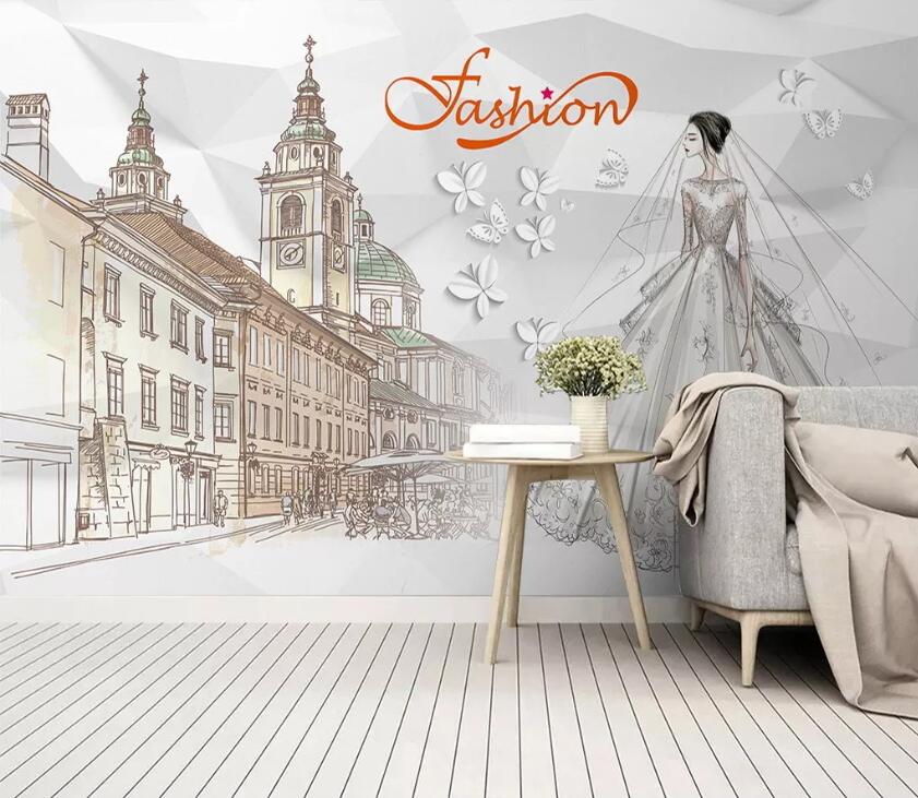 3D Bride Butterfly WC2564 Wall Murals