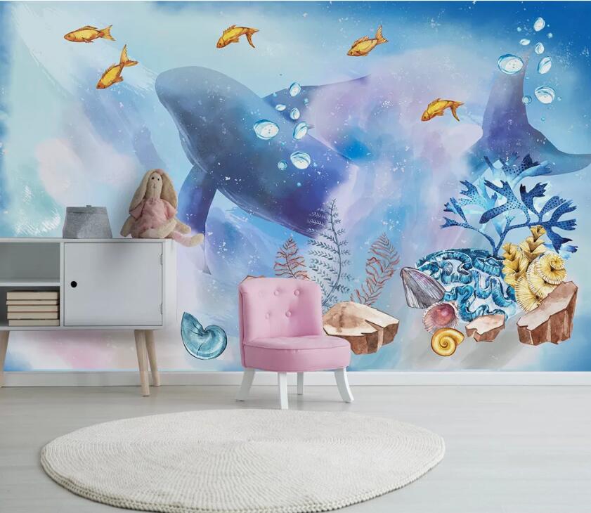3D Cute Whale WC31 Wall Murals Wallpaper AJ Wallpaper 2