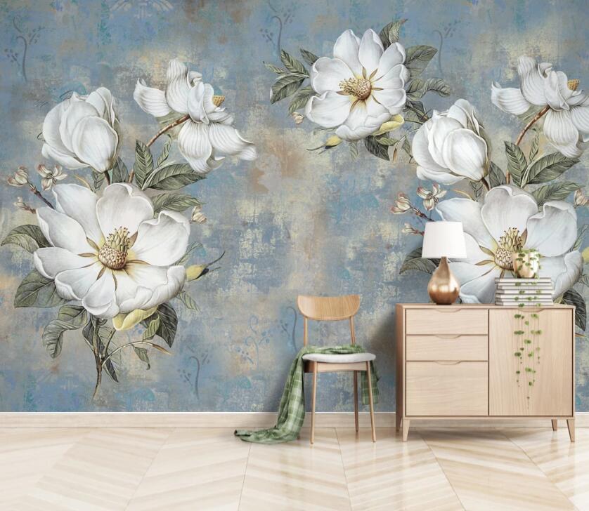 3D White Flowers WC30 Wall Murals Wallpaper AJ Wallpaper 2
