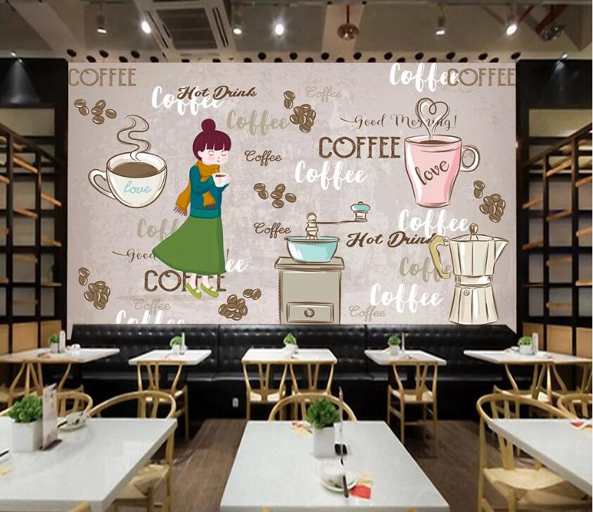 3D Girl Coffee WC2536 Wall Murals