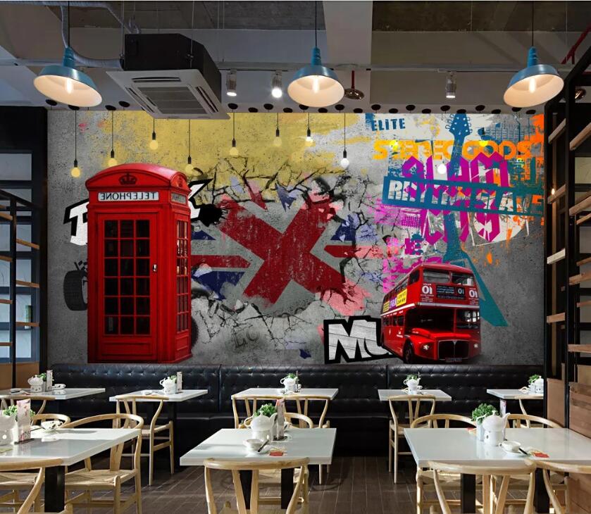 3D Red Bus WC53 Wall Murals Wallpaper AJ Wallpaper 2