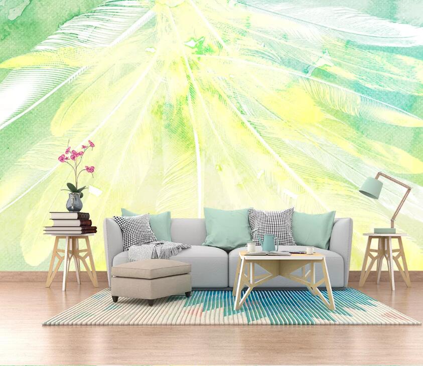 3D Light Yellow Feather WC34 Wall Murals Wallpaper AJ Wallpaper 2