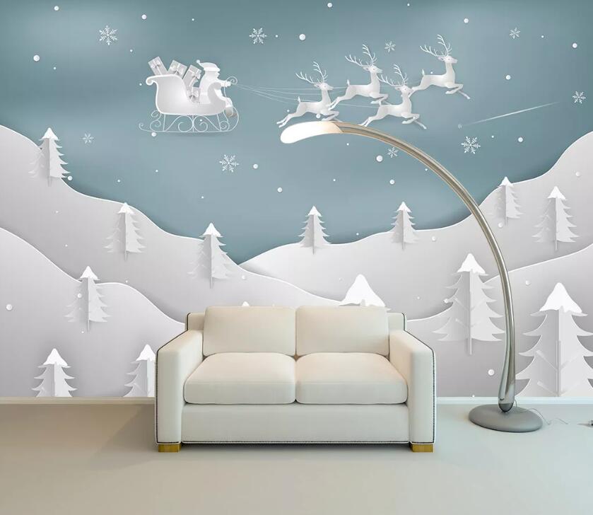 3D Deer Sleigh WC23 Wall Murals Wallpaper AJ Wallpaper 2